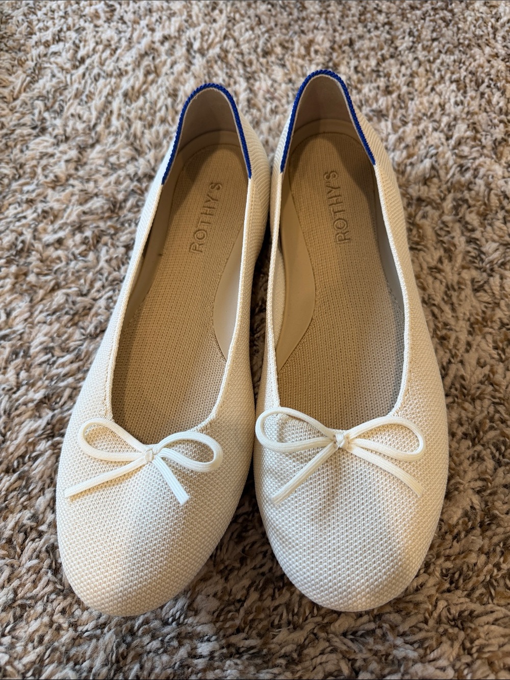 Rothy's Cream Knit Ballet Flats with Bow Trim